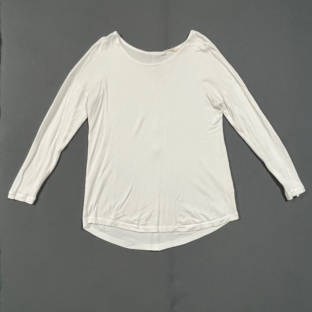 Soft Surroundings Top Womens PM White Long Sleeve Full Back Zip Scoop Neck 3AW00